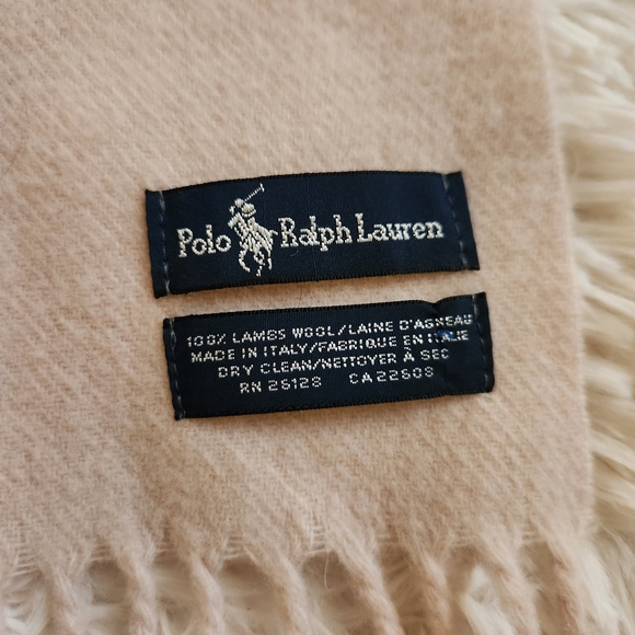 Polo Ralph Lauren 100% Lambswool Ivory Scarf with Navy Logo Made In Italy Flawed - Picture 6 of 9